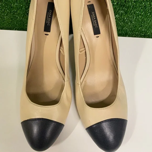 Zara Shoes Zara Basic Collection Beige And Navy Round Toe